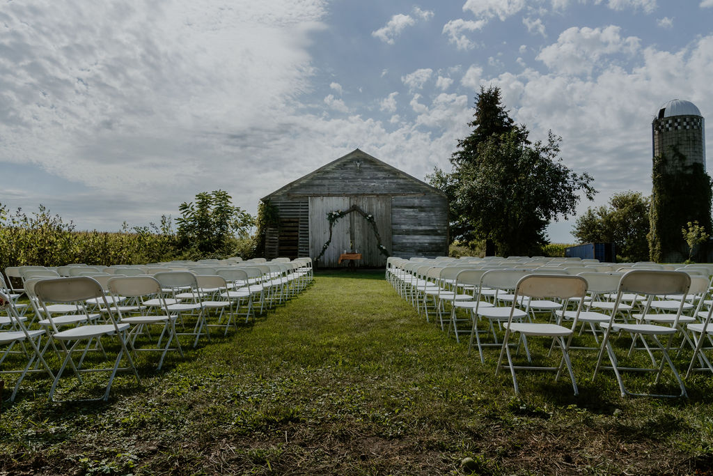 A photo of the gunflint acres wedding ceremony set up